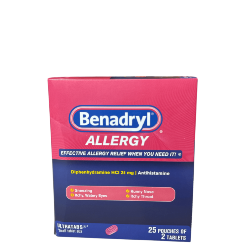 Benadryl Allergy 25 Packs of 2 Tablets Dispenser Box