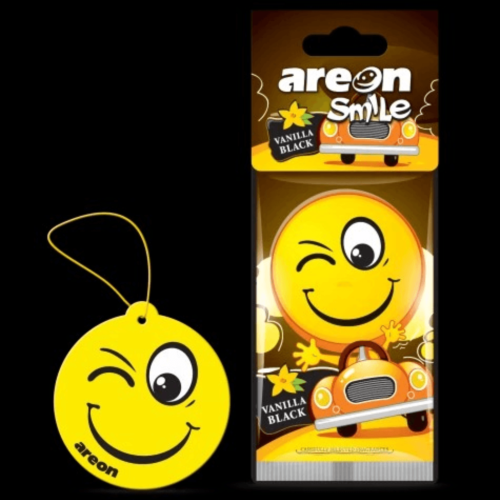 Areon Smile I Emoji Design Hanging Car Air Freshener, Vanilla Black – 12 Pk