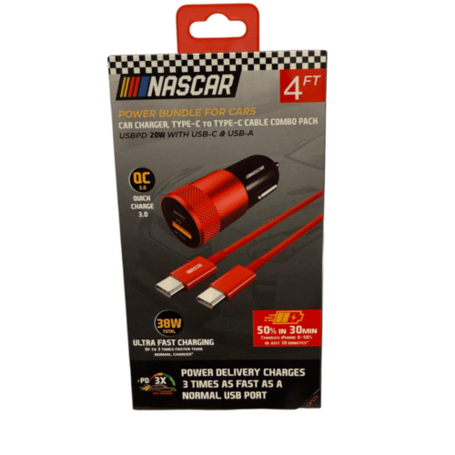 Nascar Car Charger 2IN1, Type C to Type C – 4 FT, Red